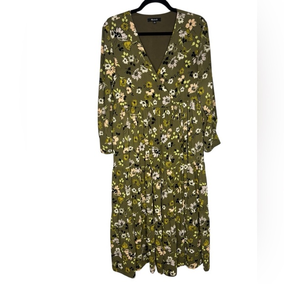 Madewell Flowy Green Floral Cinch-Waist Tiered Midi Dress in Wildblooms Size XS - Picture 3 of 16